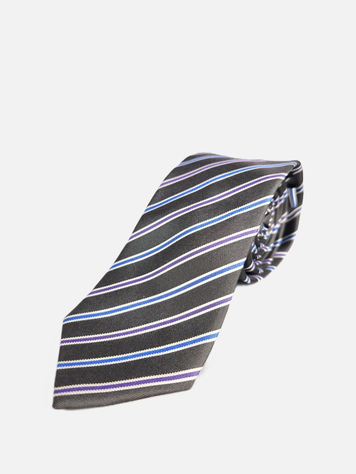 Cravate Grise Rayée Bleue Violette Blanche Homme