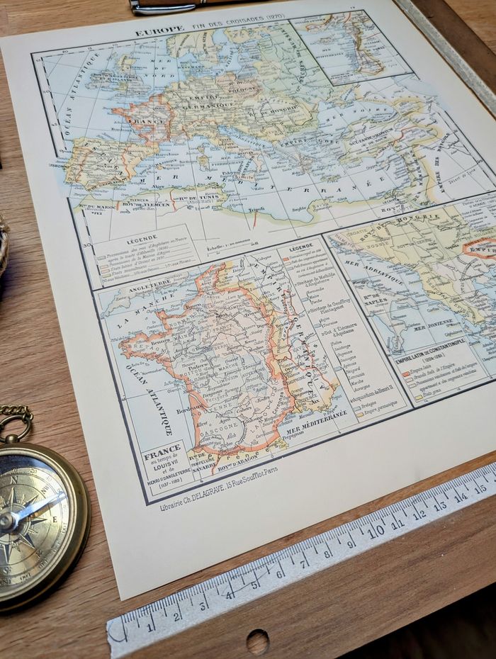 Imprimée en 1900, l'Europe en 1270. Original Vintage Authentique. - photo numéro 5
