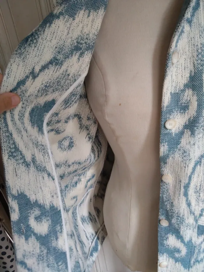 Ensemble Sézane "Will" T40 – Blazer oversize & short jacquard bleu/blanc en coton - photo numéro 6
