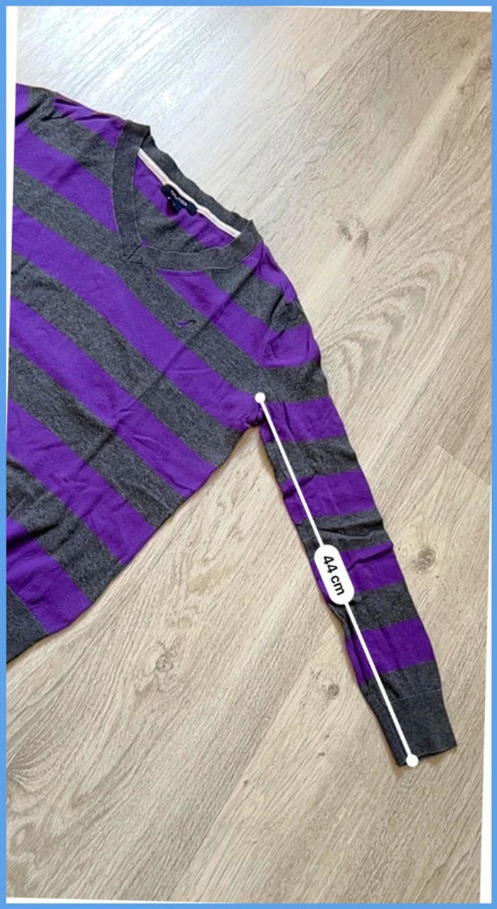 Pull femme fin col V Nautica avec logo brodé Violet et Gris Taille S - photo numéro 6