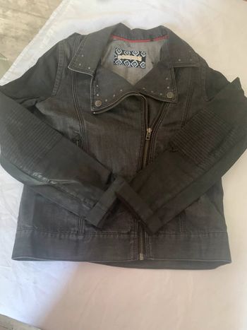 Veste en  jean noire Ikks  brillant manches similicuir taille 36