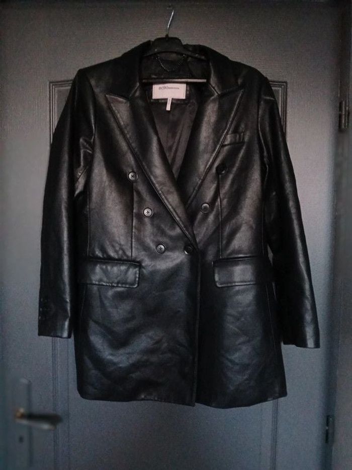 Manteau mi-long noir simili cuir 40/L - BCBGénération