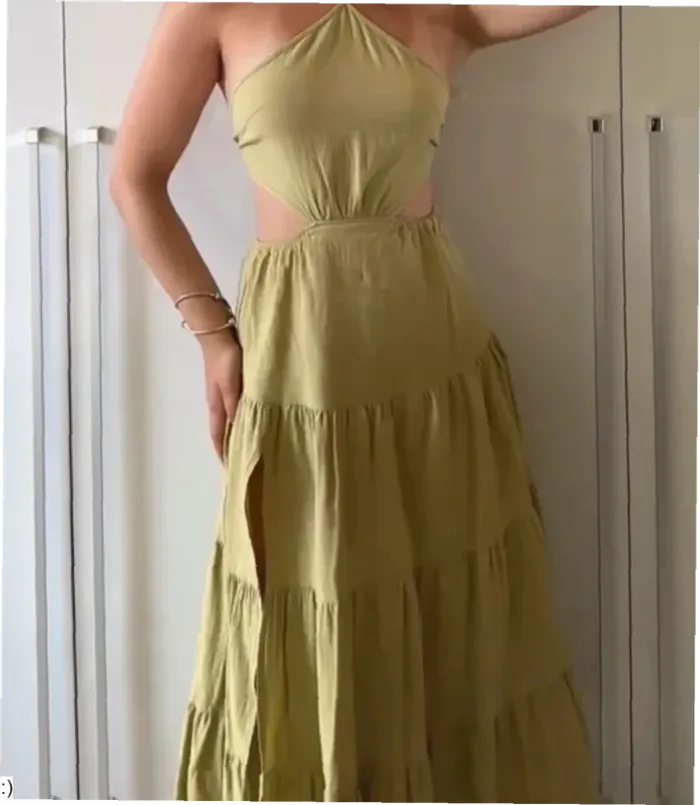 Robe Femme Longue Verte Bretelles Dos Nu Fendue - Taille M Neuf Jamais Porté