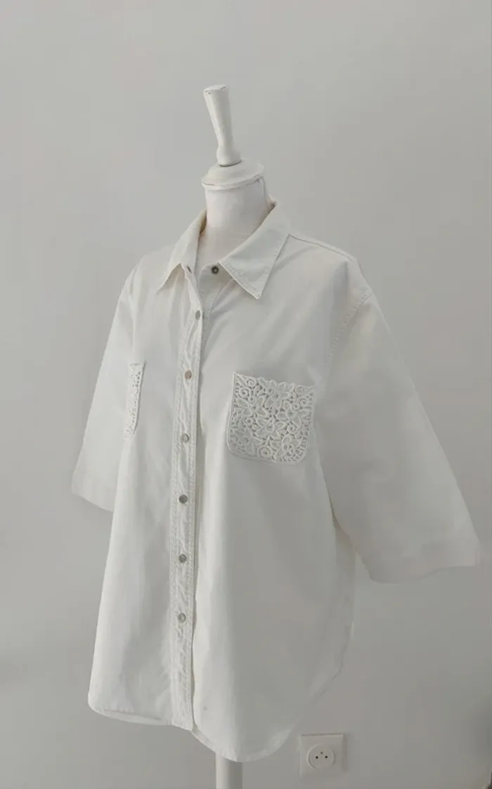 Veste chemise en jean manches courtes blanche XXXL - photo numéro 2