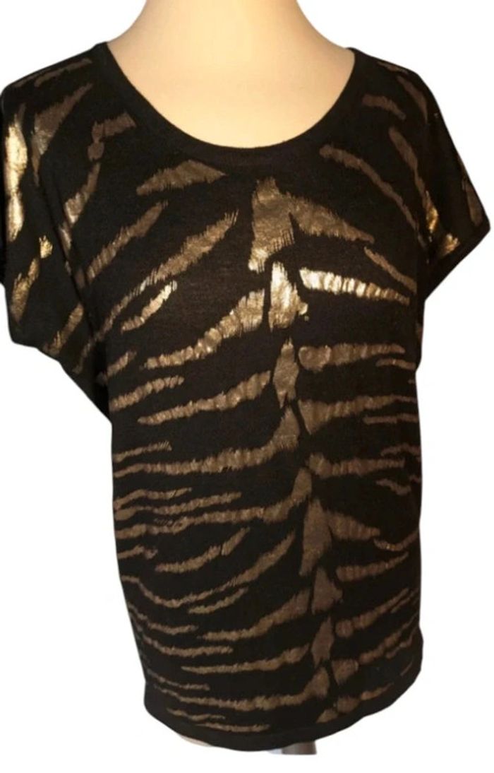 top blouse pull manche courte marque vintage dressing noir femme doré zèbre - photo numéro 4