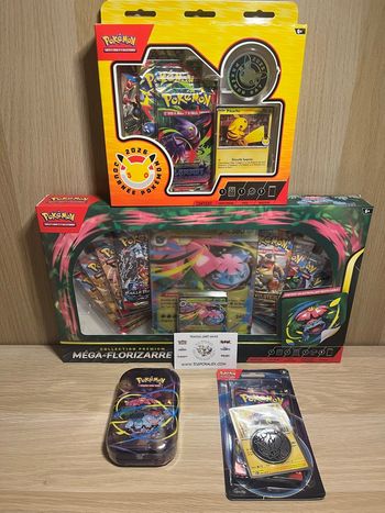 Pokémon lot  coffret Mega Florizarre  1x Pokémon day 1x mini tin me01 1x duo pack Raikou 