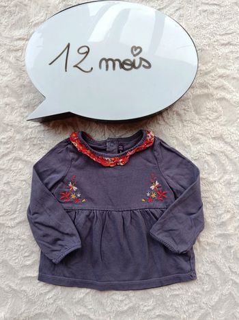 Blouse tunique chemise manches longues Fille 12 mois fleurs papillons cœur Sergent major