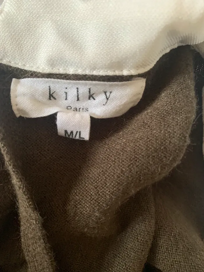 Robe pull Kilky taille M-L kaki perle au col blanc - photo numéro 10