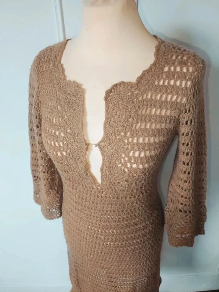 💎Robe femme maille coton beige fil doré MNG casual sportswear t sm 36 38 design look - photo numéro 4