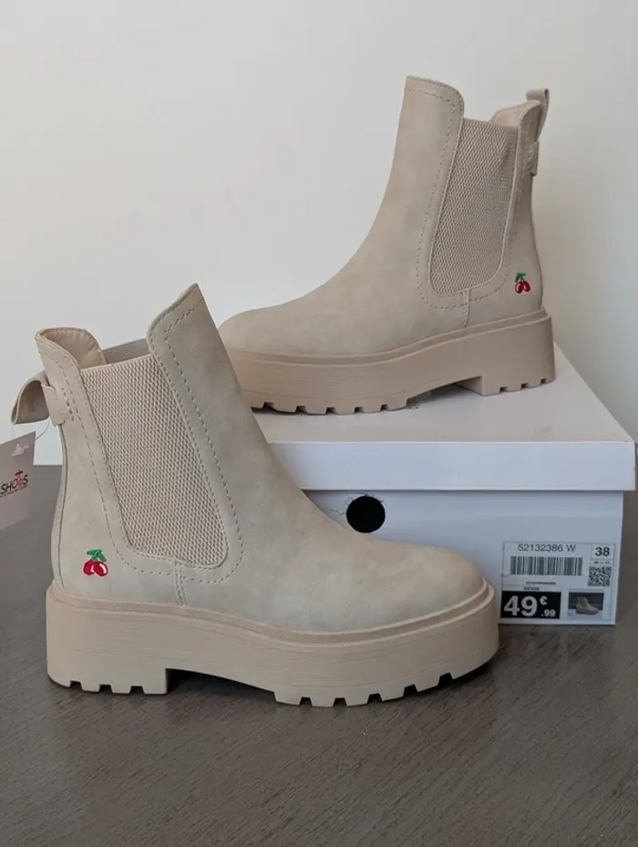 Bottines femme basse beige Le temps des cerises Taille 38