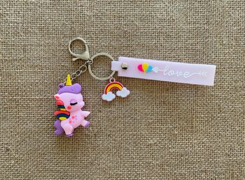 Porte clé Licorne rose mauve love
