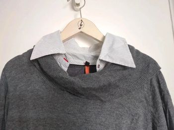 Robe cop copine gris pull grand col manches blanc rayé taille 3