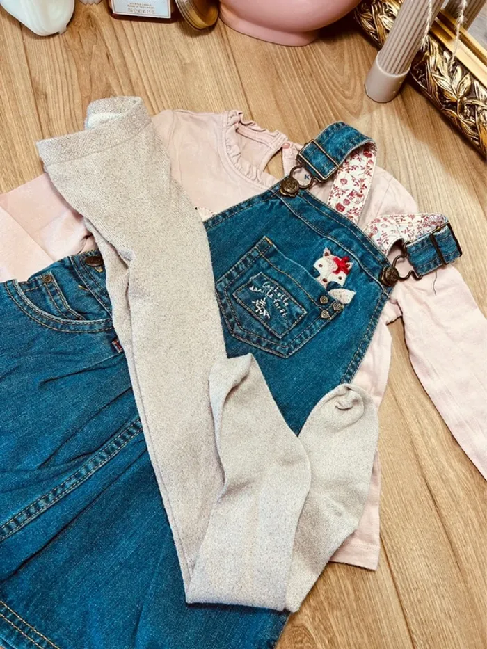 Taille 4 ans tenue 3 pièces fille Sergent major Kiabi rose pâle et bleu jean * fox * 🩷 - photo numéro 10