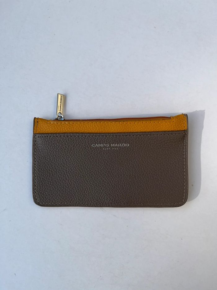 Porte-monnaie carte discret en cuir - marron et jaune - photo numéro 3