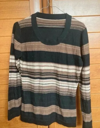 Pull fin femme S vintage marron doré rayé