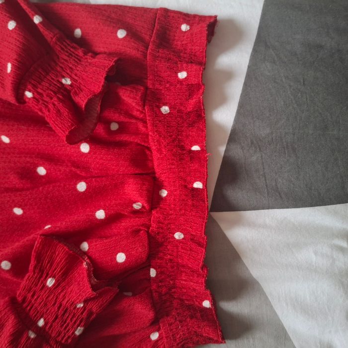 Blouse fluide rouge à pois blanc – Col montant froncé - Manches longues - Taille XS/S/M - Naf Naf - photo numéro 8