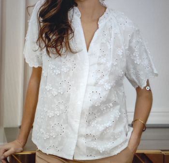 Chemisier blanc coton broderie anglaise