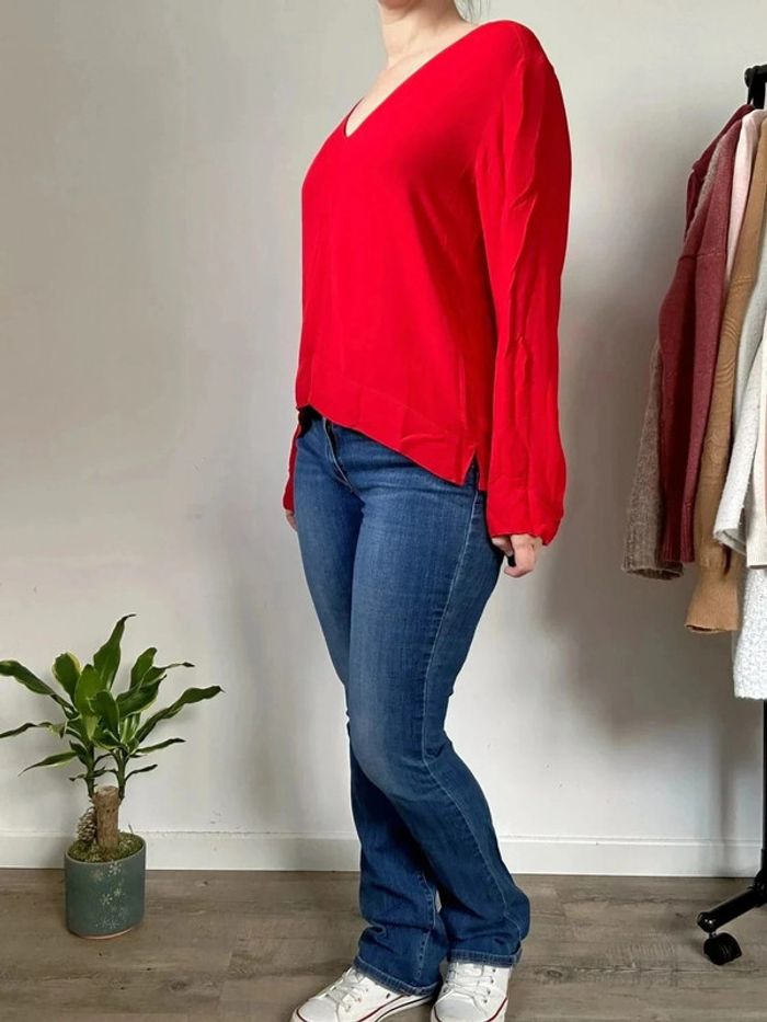 Blouse légère col V rouge vif - Taille 38 - Neuf sans étiquette - photo numéro 6