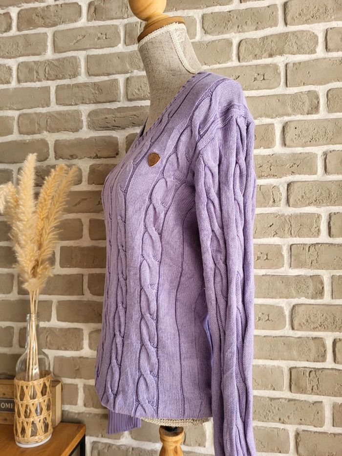 Pull à torsades et col V parme lilas Giorgio Di Mare - photo numéro 7