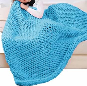 Plaid Tricoté 127x152cm Bleu ciel