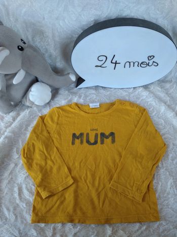 Tee shirt chemise manches longues Garçon 24 mois Love Mum Maman Kiabi 100% coton