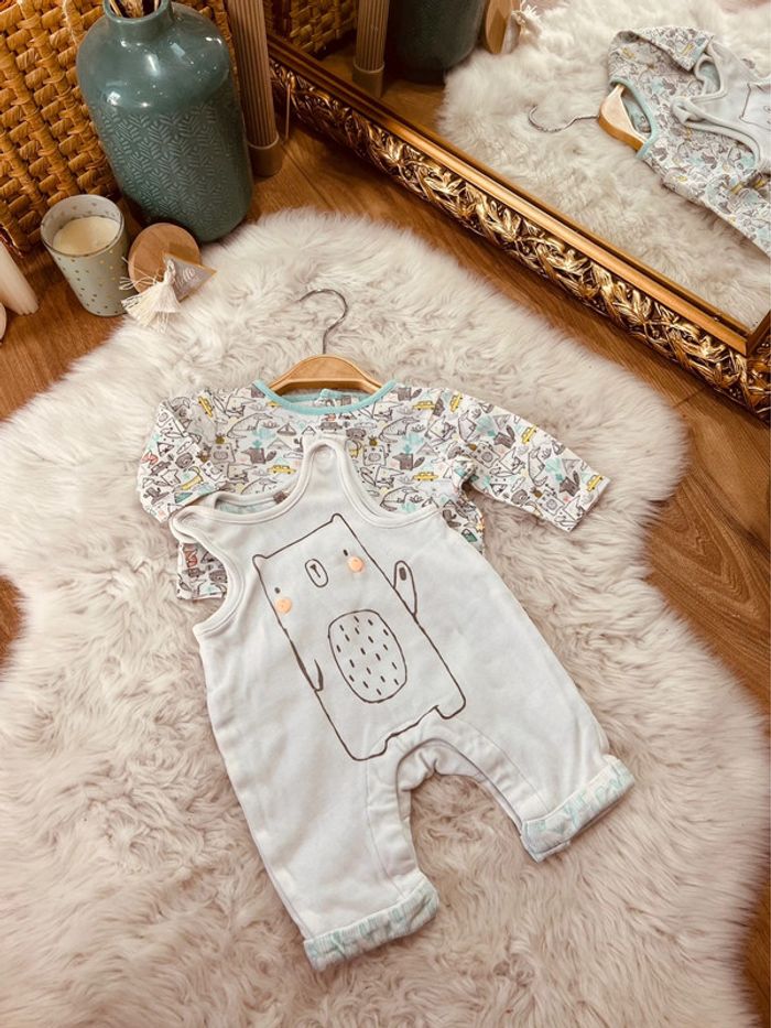 Taille naissance ensemble 2 pièces garçon orchestra blanc et menthe * motifs * 💙