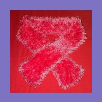 Écharpe Tricotée Longue Fantaisie Aspect Poilu Mohair Rose Éclatant Neuf Sans Étiquette