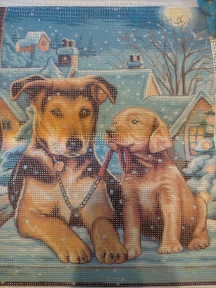 Toile canevas chiot à la neige