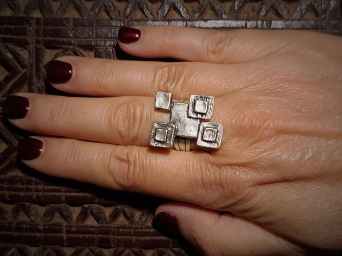 Bague géométrique plaqué argent ajustable