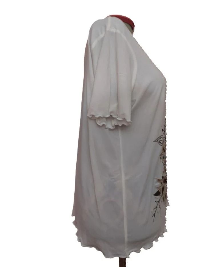 Tunique crème Damart fleurie broderies taille 50/ 52 - photo numéro 2