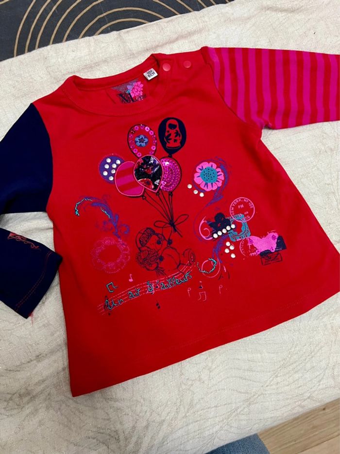 Tee shirt manche longue à strass - 18 mois