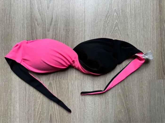 Haut de maillot de bain bandeau rose et noir réversible Power flower - photo numéro 2