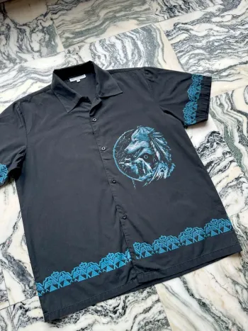 Chemise vintage à motifs loup noire et bleu taille XL