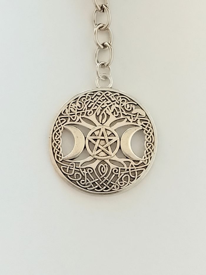 Porte-clés croissant lune, pentagramme, arbre de vie