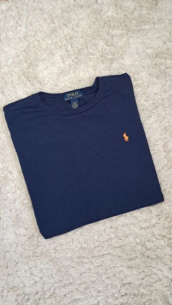 T shirt à manche longue Ralph Lauren bleu marine logo orange L
