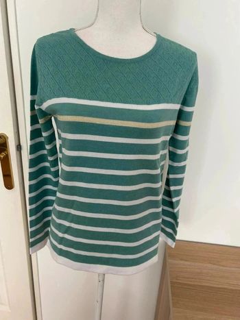 Pull à rayures hublot vert blanc