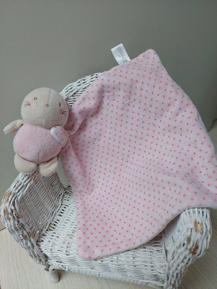 Shima - doudou carré mouchoir chat rose
