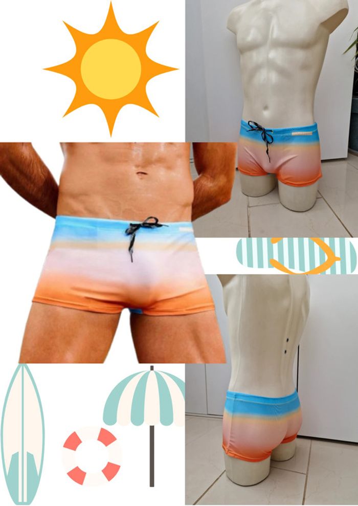 Maillot De Bain Dégradé Bleu Clair Jaune Orange Taille S