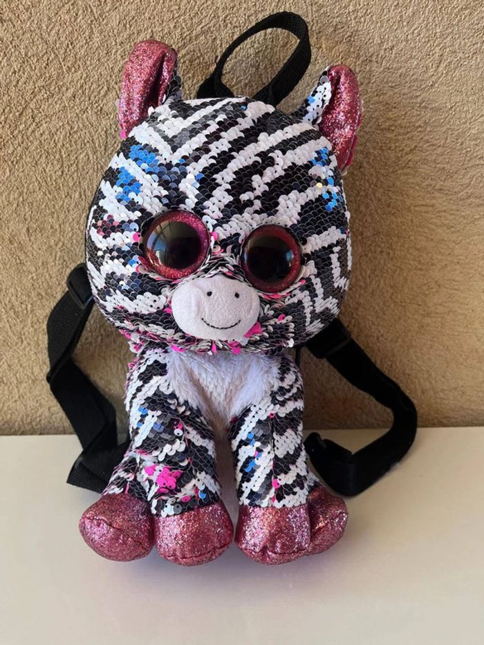 Sac à dos peluche sequins Zoey le zèbre 30cm marque T’y