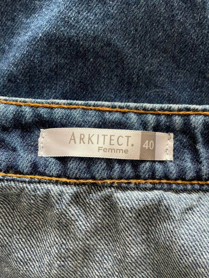Jupe en jean bleu foncé coupe trapèze taille haute bouton devant Arkitect taille 40 - photo numéro 5