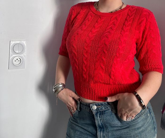 Pull en maille tricot rouge - Caroll - Taille S - Vintage Y2K - photo numéro 5