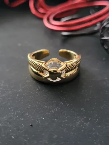 Bague réglable acier inoxydable double couche doré avec coeur