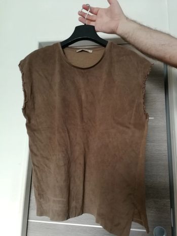 Tee-shirt ou haut bi matière marron