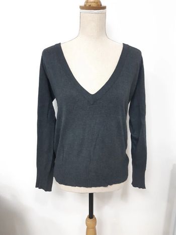 Pull fin gris col V Tex T36