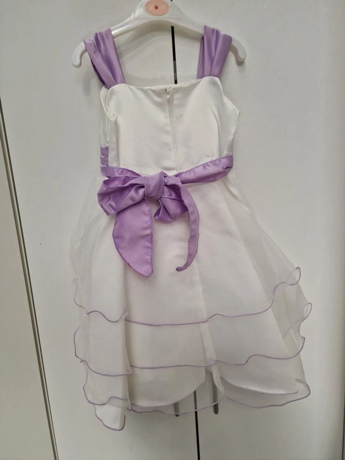Robe Avec Boléro Baptême Cérémonie Mariage Blanc Lila Fleur Perles - photo numéro 13
