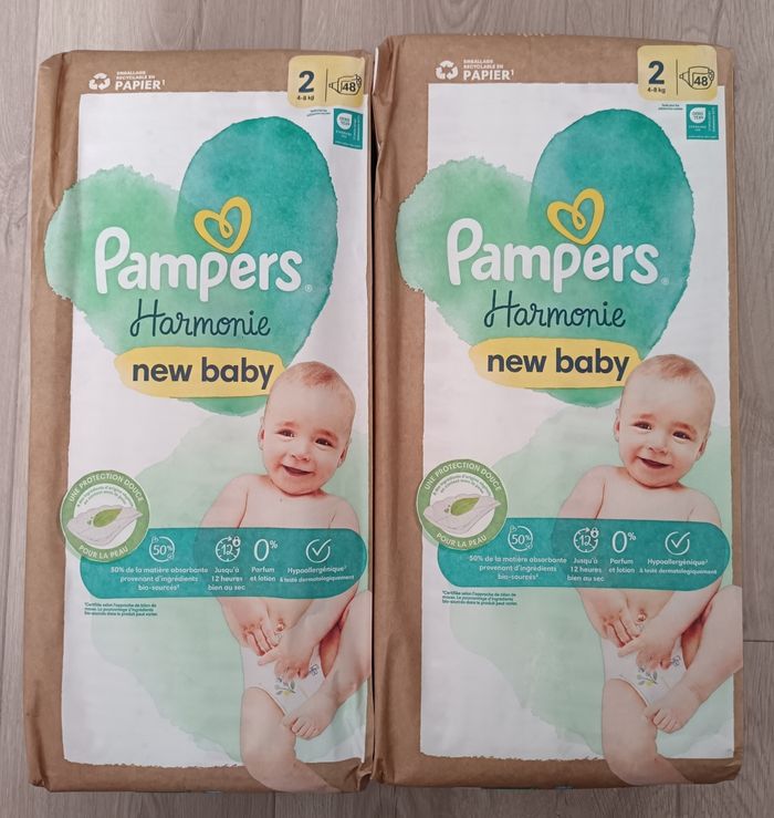 96 couches Pampers harmonie New Baby taille 2 4 à 8 kg - photo numéro 2