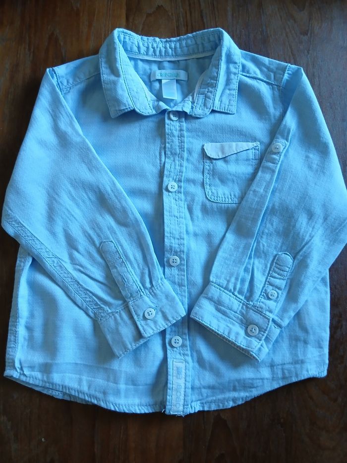 Chemise bebe en coton taille 23 mois marque obaibi couleur bleu ciel - photo numéro 3
