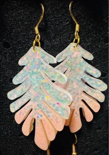 Boucle feuille rose blanc