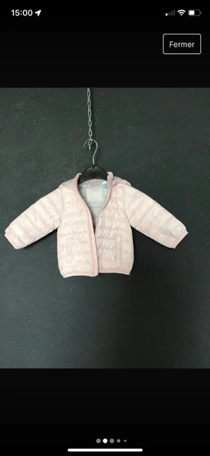 Doudoune à capuche rose pâle doublée gris - photo numéro 3