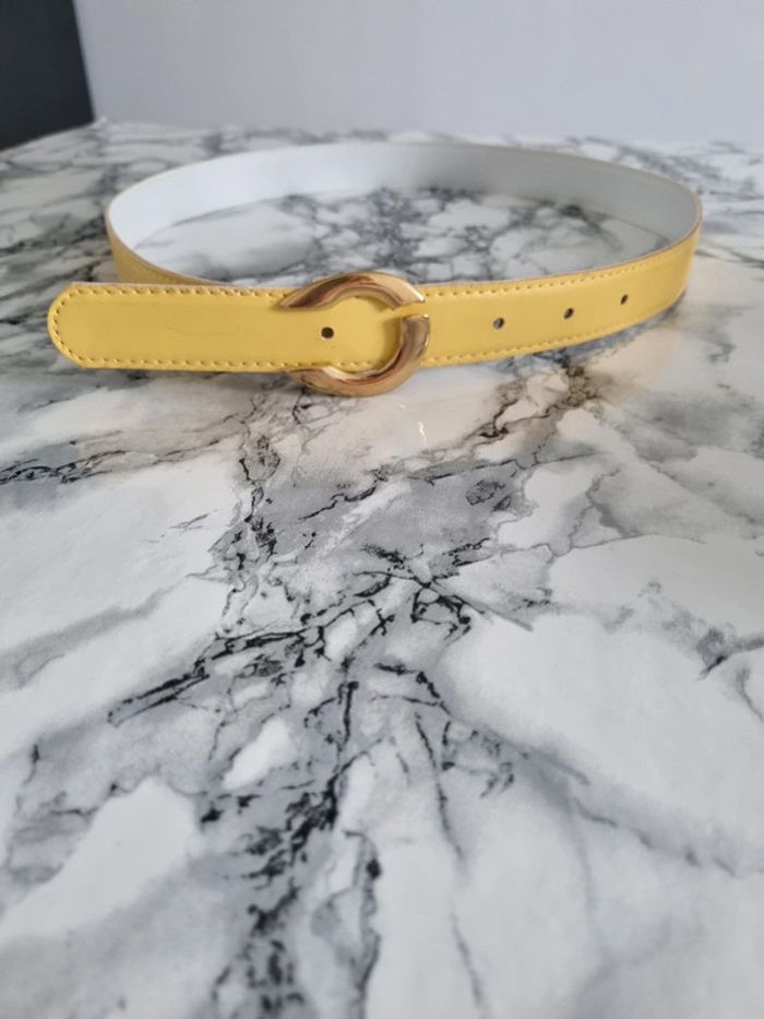 Ceinture jaune vintage boucle métal doré - photo numéro 3